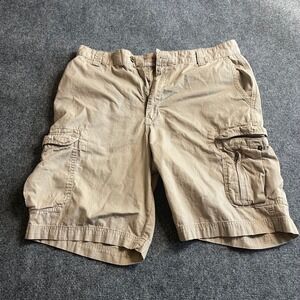 Chaps Mens Khaki Tan Ripstop Cargo Shorts Size 36 Relaxed Fit Cotton Utility